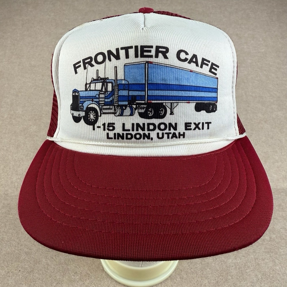 Vintage Frontier Cafe Trucker Hat Snapback Mesh Cap Lindon Utah Semi Truck‎ USA